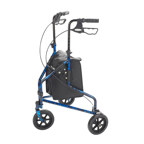 3-Wheel Rollator Walker with Basket, Pouch, Adjustable Brakes, Flame Blue