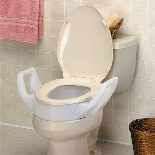 Elevated Toilet Seat with Arms Elongated 19" Wide - 4" Raised Height, 300 lb Capacity