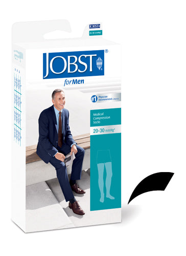 Jobst for Men 20-30 mmHg Thigh-High Compression Stockings X-Large Black - Ribbed Dress Sock Design