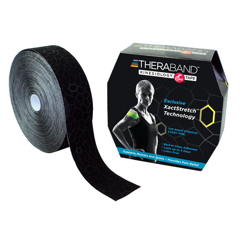 TheraBand Kinesiology Tape Bulk Pack, 2 Rolls - 2" x 103.3' Black - Latex-Free Support