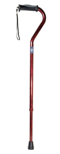 Offset Aluminum Cane with Gel Grip, Adjustable Height, Wrist Strap, Black