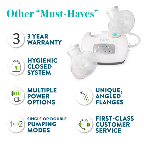 Evenflo Deluxe Advanced Double Electric Breast Pump - 32 Settings, Closed System with Bags & Bottles
