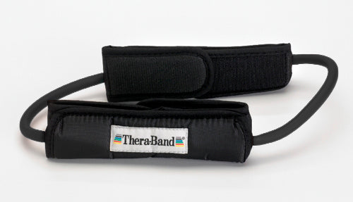 TheraBand Black Resistance Tubing Loop with Padded Cuffs for Advanced Exercise & Rehab