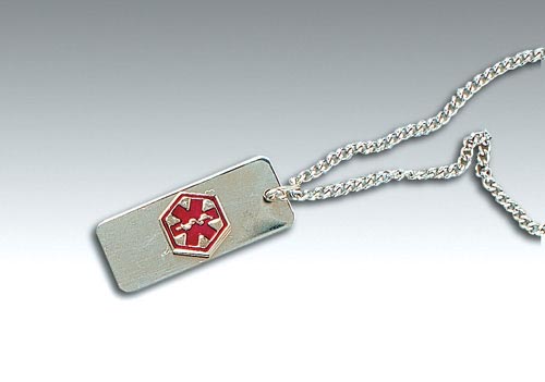 Diabetic Medical Alert Necklace - Stainless Steel - 24" Chain