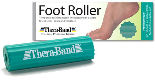 TheraBand Foot Roller for Plantar Fasciitis Relief - Green 1.5" Dia w/.5" Center - Includes Biofreeze Sample