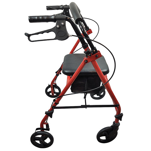 ROLL WITH ME Red Steel Rollator with 6-inch Wheels, Folding, 350 lbs Capacity, Case/2