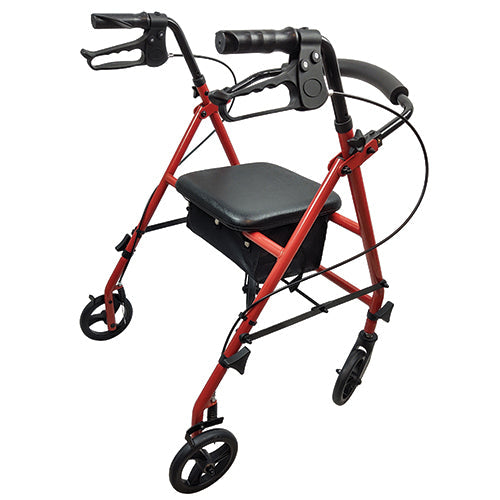 ROLL WITH ME Red Steel Rollator with 6-inch Wheels, Folding, 350 lbs Capacity, Case/2