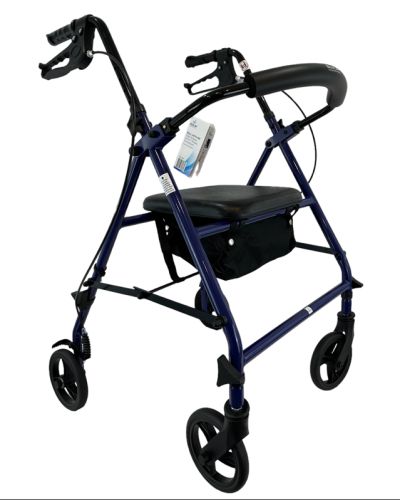 ROLL WITH ME Blue Steel Rollator with 6-inch Wheels, Padded Seat & Storage Pouch - Case of 2