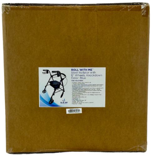 ROLL WITH ME Blue Steel Rollator with 6-inch Wheels, Padded Seat & Storage Pouch - Case of 2