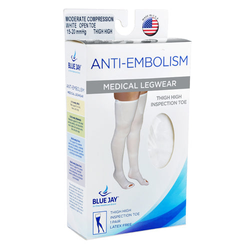 Anti-Embolism Stockings Large/Regular 15-20mmHg Thigh High Inspection Toe, Silicone Top, White