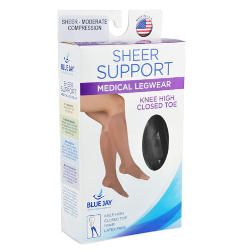 Ladies' Sheer Firm Compression Knee Highs 20-30mmHg - Black XL for Varicose Veins & Swelling
