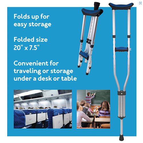 Carex Folding Crutches - Lightweight Aluminum, Adjustable Height, Universal Size Pair