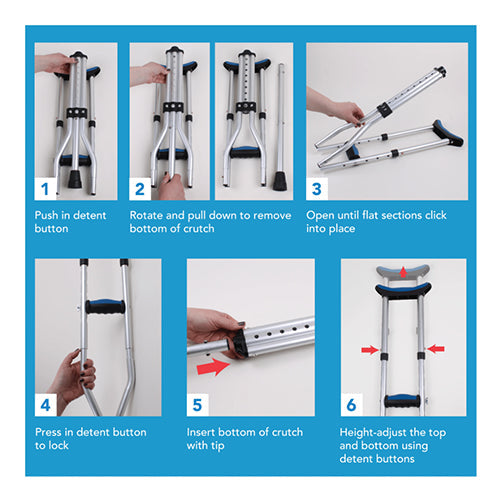Carex Folding Crutches - Lightweight Aluminum, Adjustable Height, Universal Size Pair