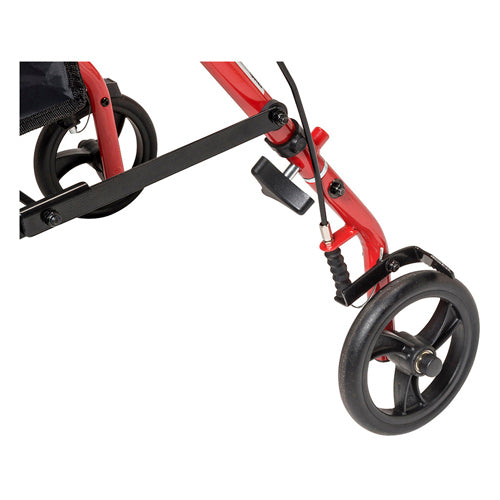 Red Steel Rollator Walker with 6" Wheels, Padded Seat, and Storage Pouch