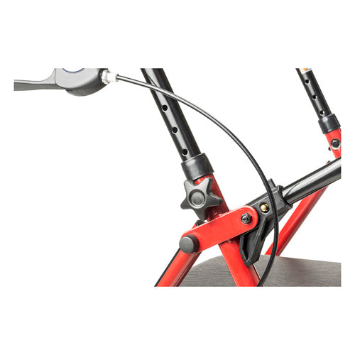 Red Steel Rollator Walker with 6" Wheels, Padded Seat, and Storage Pouch