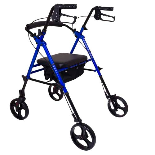 ProBasics Aluminum Rollator - Height Adjustable, Padded Seat, 300 lb Capacity, Blue