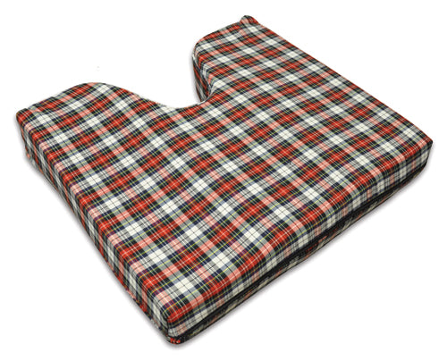 Coccyx Wheelchair Cushion 16 x 18 x 3 - Pressure Relief Foam Pad - Plaid