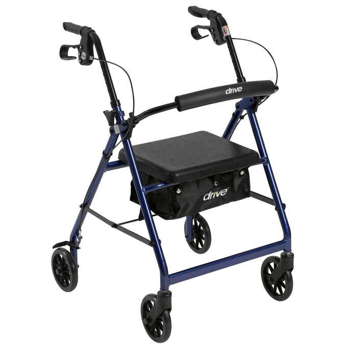 Drive Rollator Walker, 4-Wheel, Padded Seat, Pouch, Adjustable Height, Blue