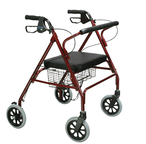 Bariatric Rollator Walker, Oversized Seat, 500 lb Capacity, Red Steel Frame