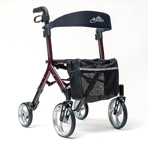 Ascent Euro-Style Rollator, Lightweight 4-Wheel Walker with Adjustable Seat & Backrest, Brandywine