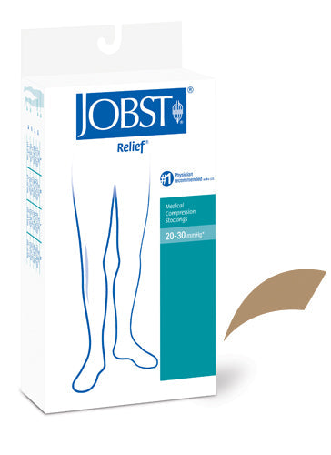 Jobst Relief 20-30 mmHg Thigh High Open Toe Compression Stockings - Beige Large