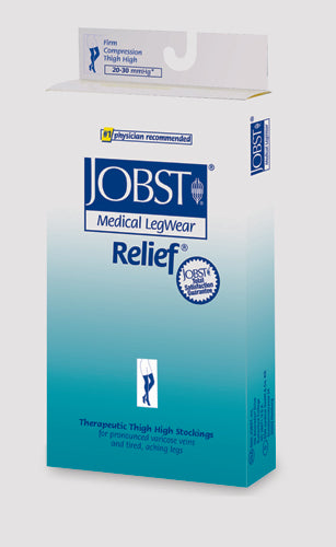 Jobst Relief 20-30 mmHg Thigh High Compression Stockings, Beige, Medium, Silicone Band, Closed Toe