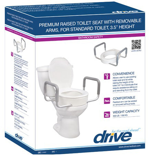 3.5" Elevated Toilet Seat with Removable Arms for Standard Toilets, 300 lb Capacity