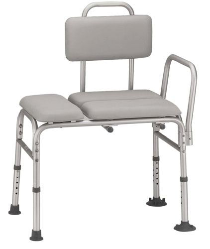 Padded Transfer Bench with Adjustable Height and Pinch-Free Assembly, Gray