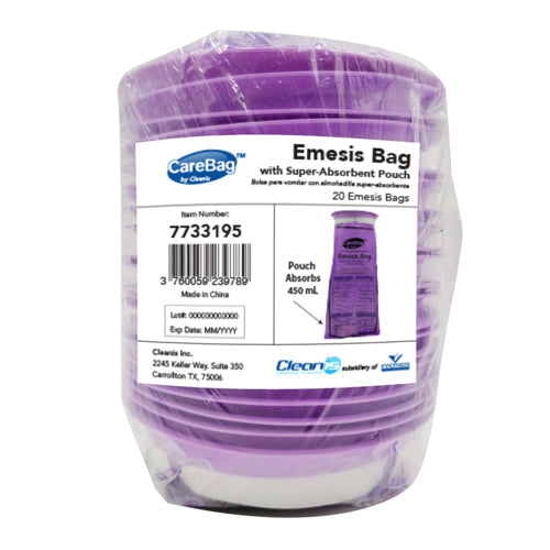 CareBag Emesis Bag with Super Absorbent Pad, 450-500mL Capacity, Odor Control, 20 Count