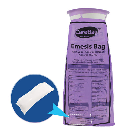 CareBag Emesis Bag with Super Absorbent Pad, 450-500mL Capacity, Odor Control, 20 Count