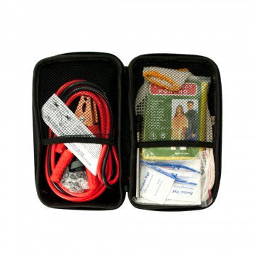 Vehicle Emergency Kit with Jumper Cables, LED Headlamp & Zippered Case