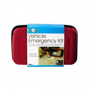 Vehicle Emergency Kit with Jumper Cables, LED Headlamp & Zippered Case