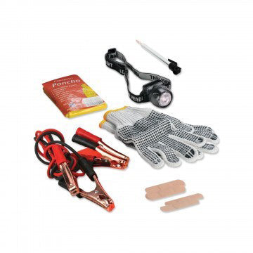 Vehicle Emergency Kit with Jumper Cables, LED Headlamp & Zippered Case