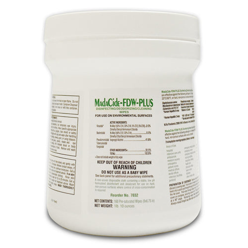 MadaCide FDW Plus Disinfectant Wipes Tub, 160 Count - Hospital Grade Hard Surface Cleaner