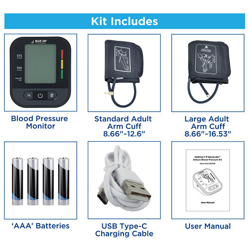 Deluxe Blood Pressure Kit with 2 Cuffs - Auto-Inflate, 198 Memories, Irregular Heartbeat Detection