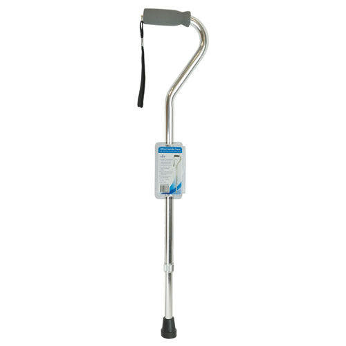 Cane - Soft Foam Offset Handle, Adjustable Height, Blue Jay Silver with Strap