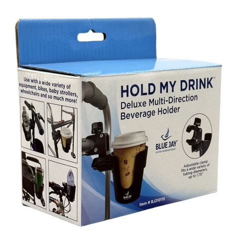 Deluxe Multi-Directional Cup Holder for Rollators, Wheelchairs, Walkers - Hold My Drink by Blue Jay