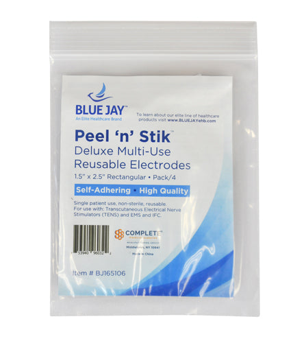 Blue Jay Reusable TENS Unit Electrodes - 1.5 x 2.5 Inch Rectangle, 4-Pack