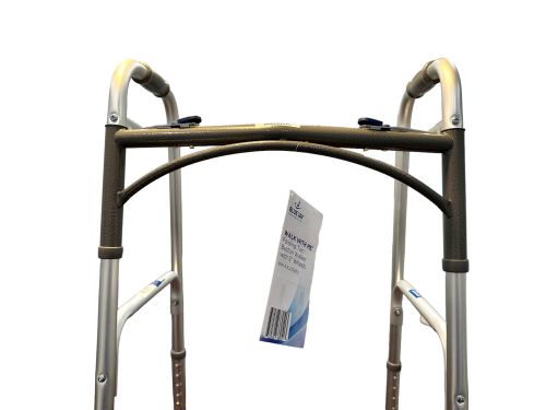 WALK WITH ME Folding Aluminum 2-Button Walker with 5" Wheels - 350 lb Capacity