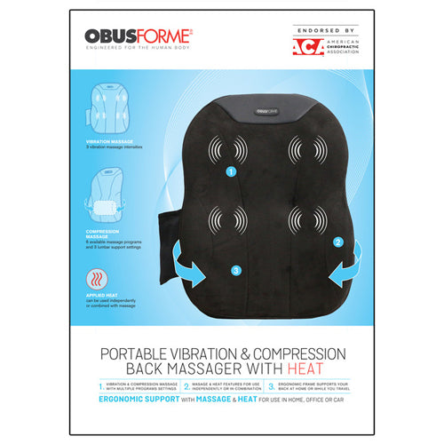 Portable Compression Back Massager with Heat for Car & Home by ObusForme