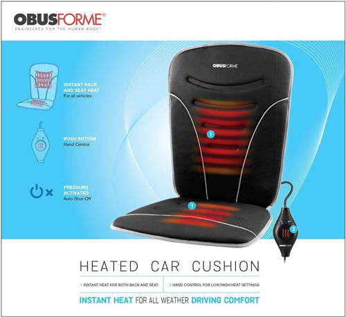 ObusForme Heated Car Seat Cushion for Back & Lumbar Support - 12V Plug-in