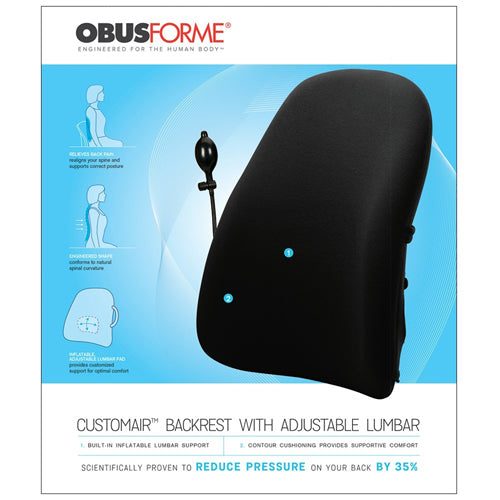 ObusForme CustomAIR Backrest with Adjustable Lumbar Support - Ergonomic Pain Relief & Posture Correction
