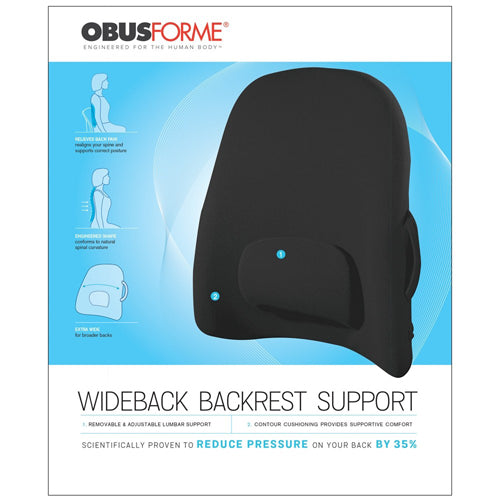 ObusForme Wideback Backrest Support - Extra Wide Lumbar Cushion for Broad Backs - Black