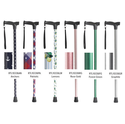 Comfort Grip Aluminum Cane - Lemons Fashion Color, 30"-39" Adjustable Height, 300 lbs Capacity