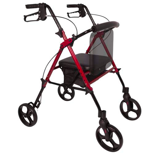 ProBasics Burgundy Aluminum Rollator - Height Adjustable, Padded Seat, 300 lb Capacity