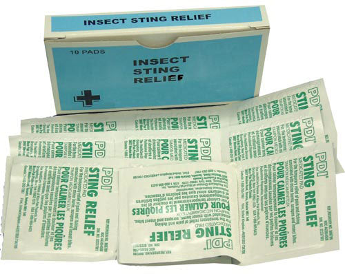 Insect Sting Relief Wipes - First Aid for Bee, Wasp, Hornet Stings - Bx/10