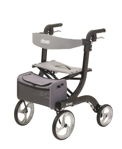 Nitro Euro-Style Rollator Walker, Black, 10" Casters, Foldable, with Storage Bag