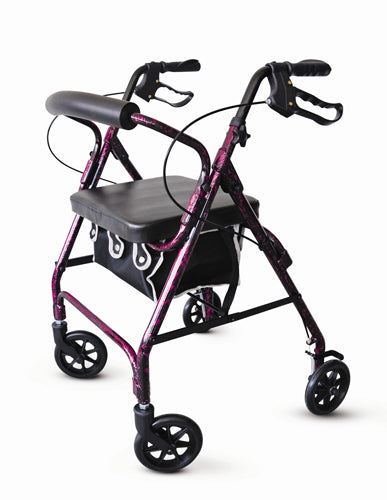 Flame Purple Aluminum Rollator Walker with Loop Brakes, Flip-Up Seat, and Removable Backrest - 14 lbs