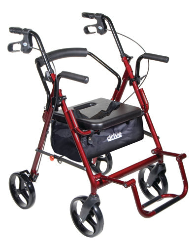 Duet 2-in-1 Rollator Transport Chair - Burgundy, Lightweight, Padded Seat & Backrest
