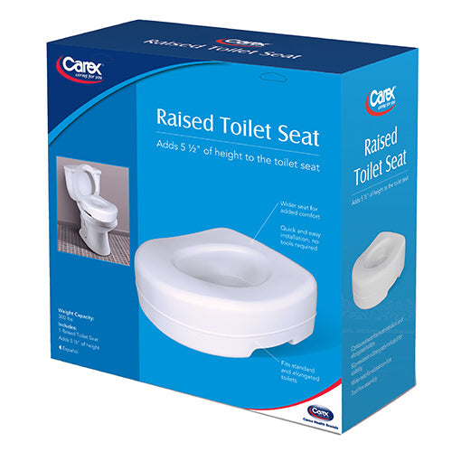 Carex 5 Inch Raised Toilet Seat - Elevated Riser for Standard & Elongated Toilets